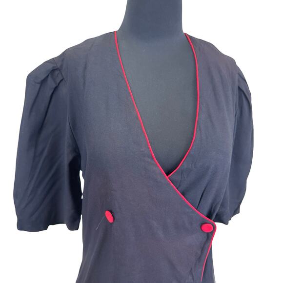 1980s Black Red Trim Wiggle Dress by Cactus NYC – Size 14 – Pinup Style - Picture 6 of 16